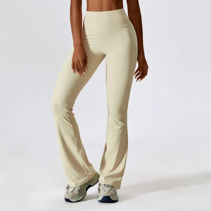 LL-8232 Womens Pants Yoga Outfits Flared Trousers Elastic High Waist Excerise Sport Gym Fit Belly Bell-Bottoms Slim Long Pant Fast Dry