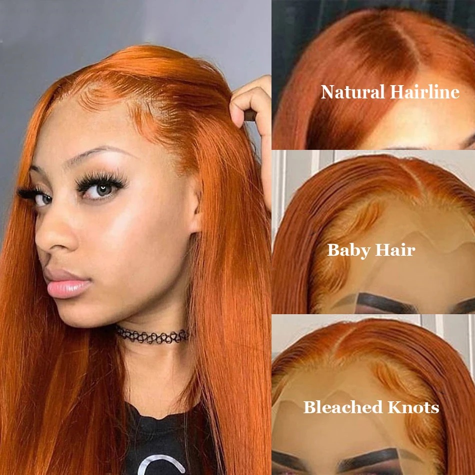 13x4 orange ingefära spetsar front peruker mänskligt hår för kvinnor 13x6 HD GLUELESS RACH LACE frontala peruk 4x4 stängning Human hår peruk