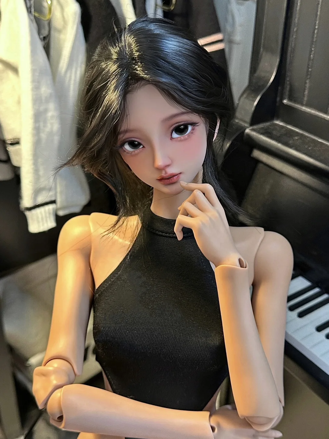 D04-B502 الأطفال المصنوع يدويًا BJD/SD Doll Cloths 1/3 1/4 BLACK SLEEVELESS BEMESUT TOP 