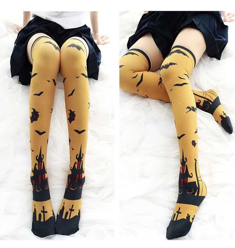 Socks Hosiery Fashion Women Over Knee Stockings Cartoon Japanese Anime Striped Halloween Cat Claw Lolita Harajuku Sweet Sexy Thigh Stockings YQ240122