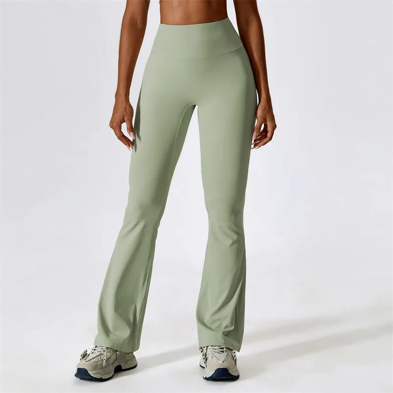 LL-8232 Womens Pants Yoga Outfits Flared Trousers Elastic High Waist Excerise Sport Gym Fit Belly Bell-Bottoms Slim Long Pant Fast Dry