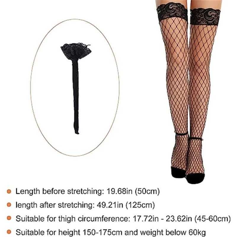 Socks Hosiery Comeonlover Fishnet Stockings Lace Thigh High Hold Up Elastic Hose For Women Sexy Anti-skid Sheer Plus Size Tights Socks YQ240122