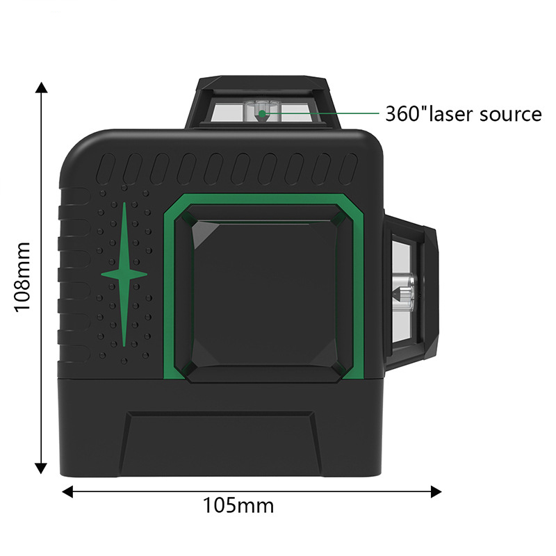 12 linhas de nível de laser verde 3D Linhas transversais horizontais e verticais em ambientes internos e externos Mini nível de laser