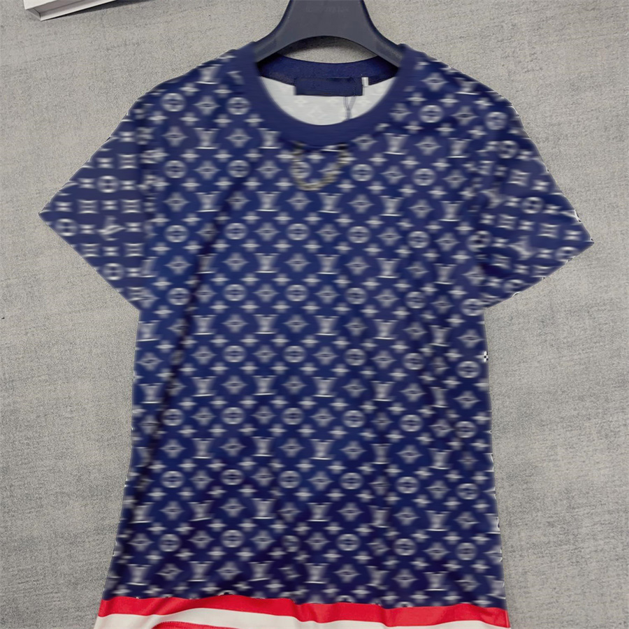Damska koszulka designerska ubrania lekka luksusowa klasyczna marka modowa lato luźne top niebiesko-biały kontrastowy łańcuch na wzory z krótkim rękawem