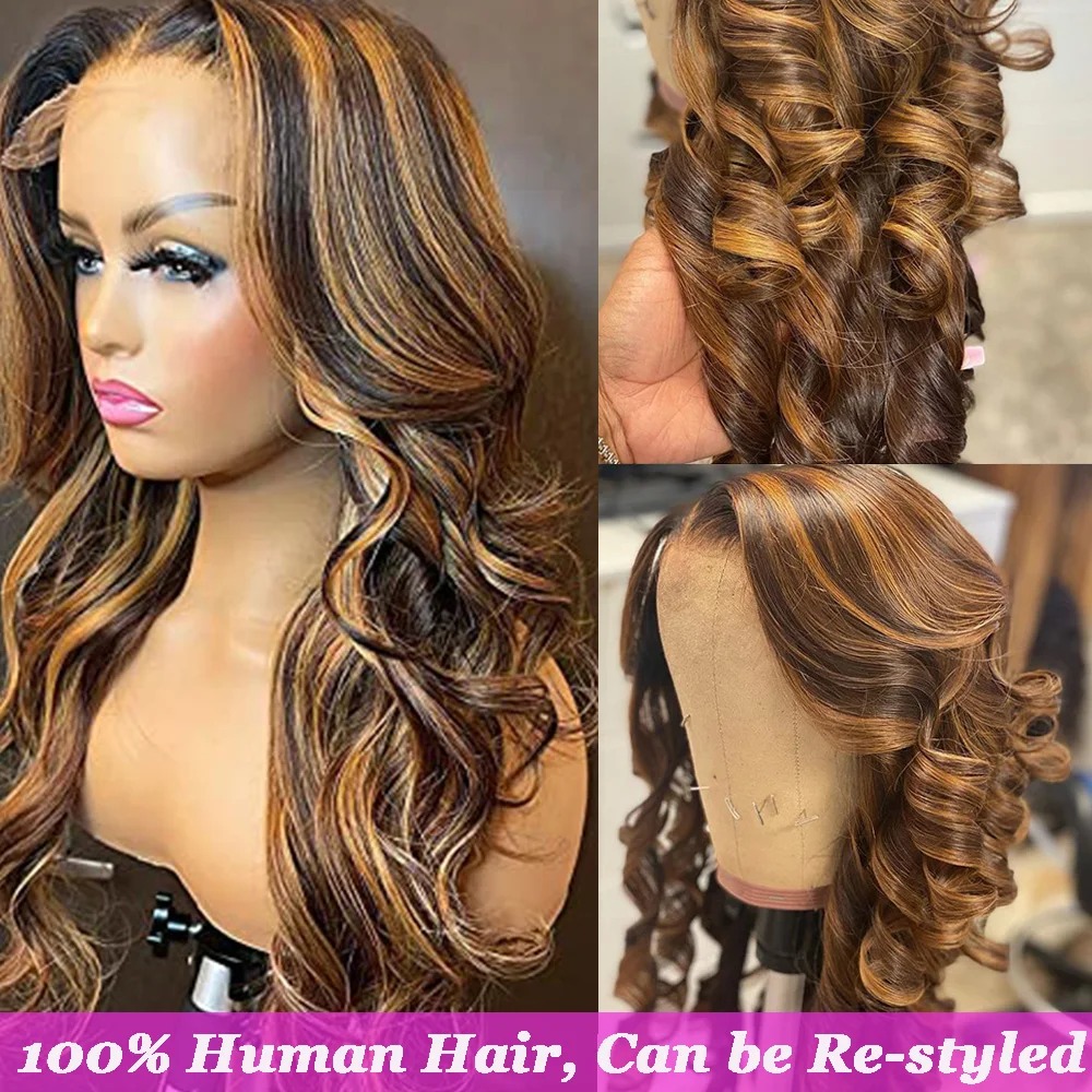 Highlight Wig 13x6 Hd Lace Frontal Wigs Ombre Body Wave Lace Front Wig Human Hair Pre Plucked 13x4 360 Glueless Full Lace Wigs