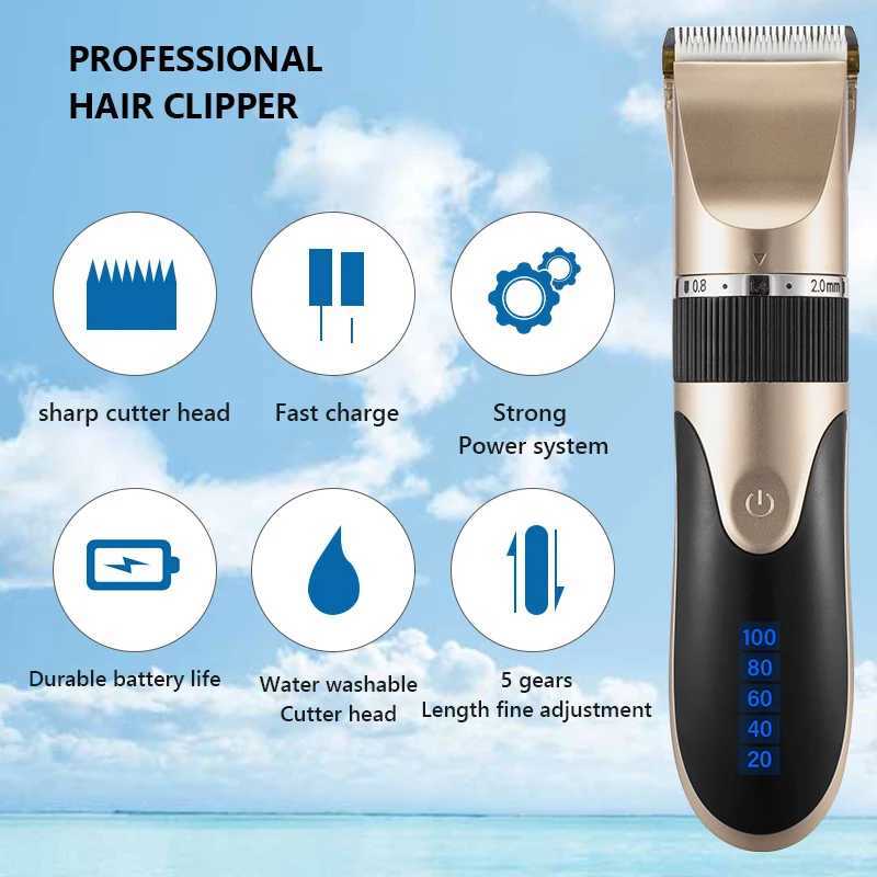 Włosy Clippers Profesjonalne włosy Trimmer Digital USB ładowalny do włosów Clipper dla mężczyzn fryzury ceramiczne łopatki brzytwa fryzura fryzjer fryzjer