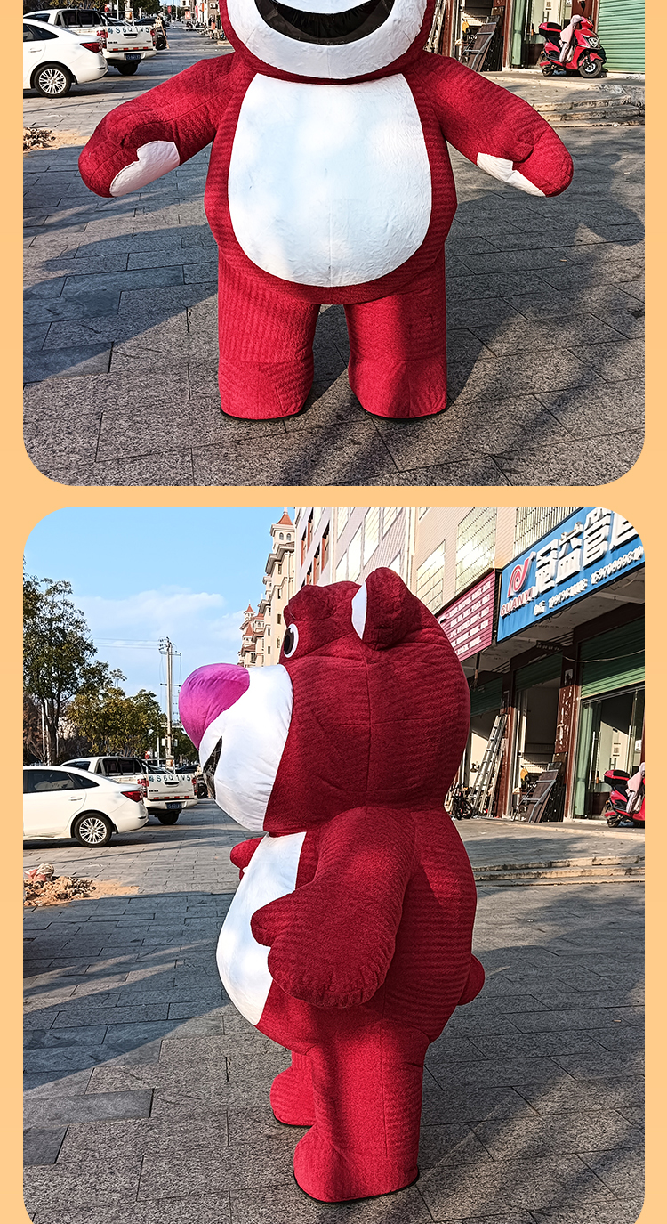 Boneca inflável roupas morango urso mascote internet urso vermelho dos desenhos animados roupas boneca pessoas vestindo inflável