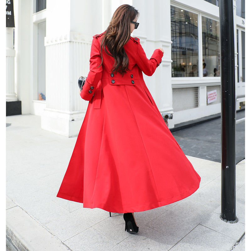 Kvinnor Slim Long Trench Coat Large Size Lapel Casual Outwear Female Windbreaker Button Stängning M-6XL Spring Autumn