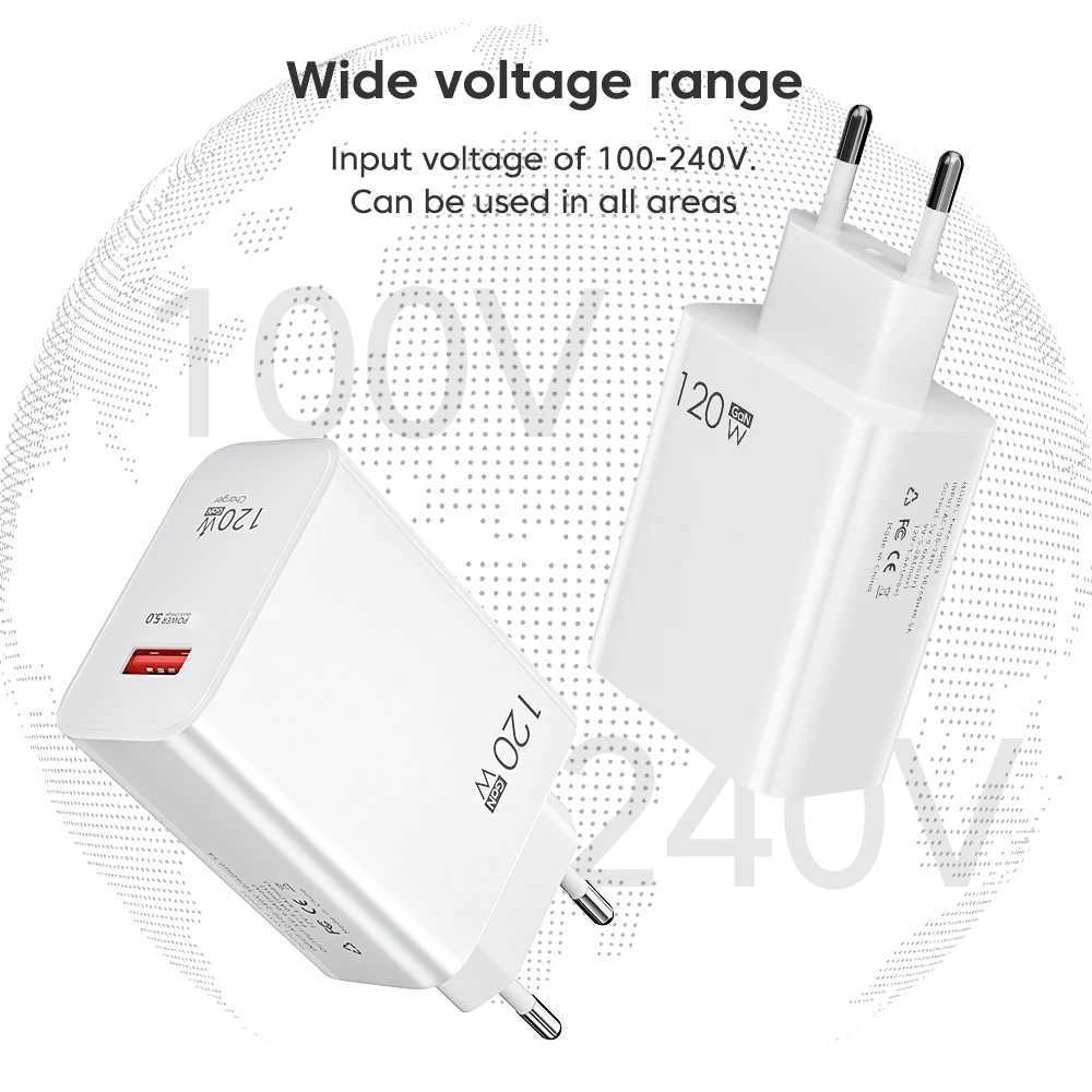 携帯電話充電器ガン120W USB充電器高速充電タイプCケーブル携帯電話充電器for Huawei Samsung 12クイックチャージ5.0 USB Cケーブル