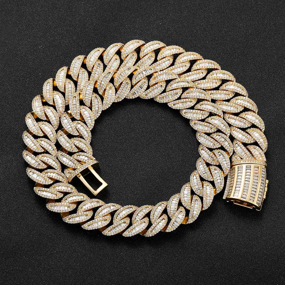 15/20mm Hip Hop T Zircon Miami Cuban Link Chain Mens Necklace 18k Real Gold Plated Men Zircon Spring Buckle Heavy Jewelry