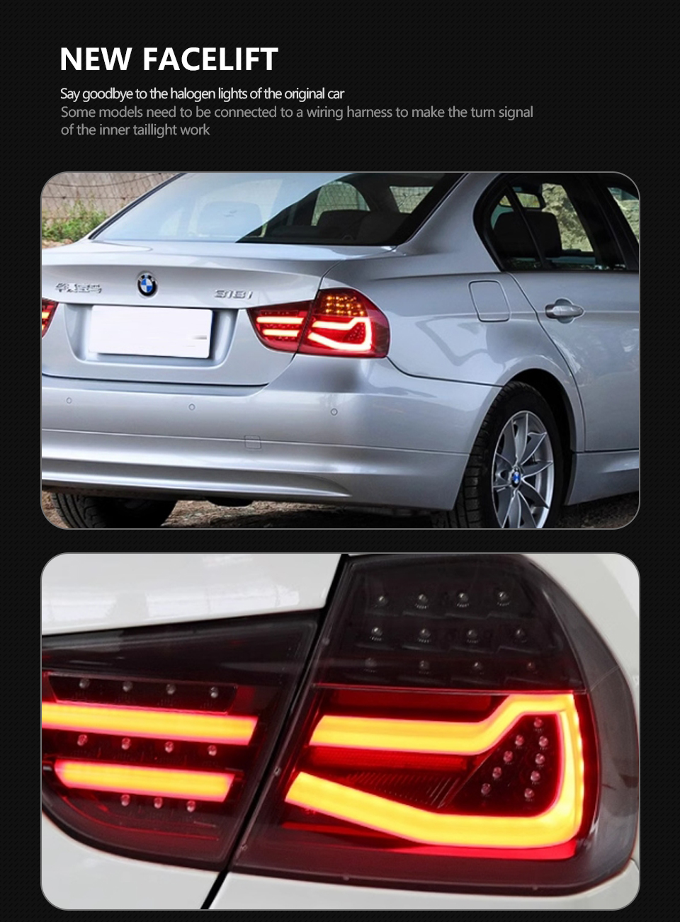 BMW E90のLED Taillightアセンブリ2009-2012 320i 323i325i 330iプラグアンドプレイLEDターニングブレーキリースリアテールライト