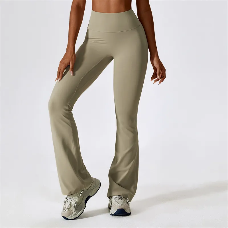 LL-8232 Womens Pants Yoga Outfits Flared Trousers Elastic High Waist Excerise Sport Gym Fit Belly Bell-Bottoms Slim Long Pant Fast Dry