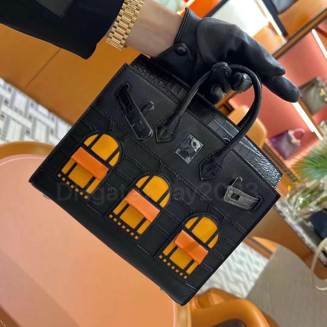 Top handmade tote bag Luxury designer bag House bag 25CM real imported crocodile with Epsom leather beeswax wire The original factory gold plated hardware