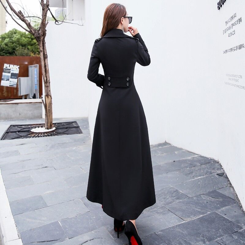 Kvinnor Slim Long Trench Coat Large Size Lapel Casual Outwear Female Windbreaker Button Stängning M-6XL Spring Autumn