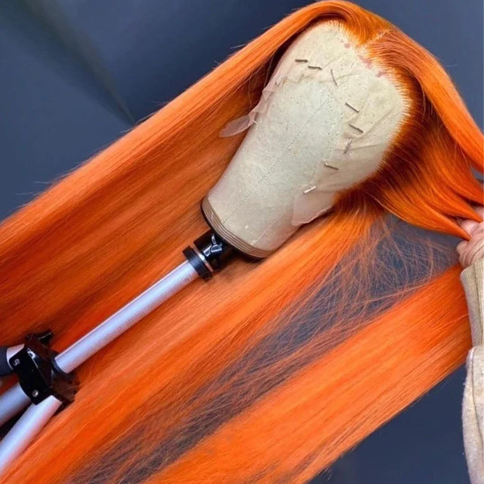 32 34 Zoll Orange Ingwer Lace Front Perücke Echthaar 13x4 Knochen gerade Frontal Perücke vorgezupfte farbige Echthaarperücken für Frauen