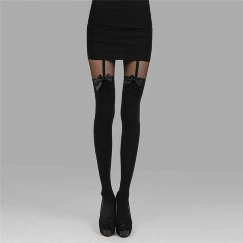 Socks Hosiery Sexy Woman Bow Pantyhose Tattoo Mock Bow Collant Sexy Stockings Conservative Vintage Tights For Girls Women YQ240122