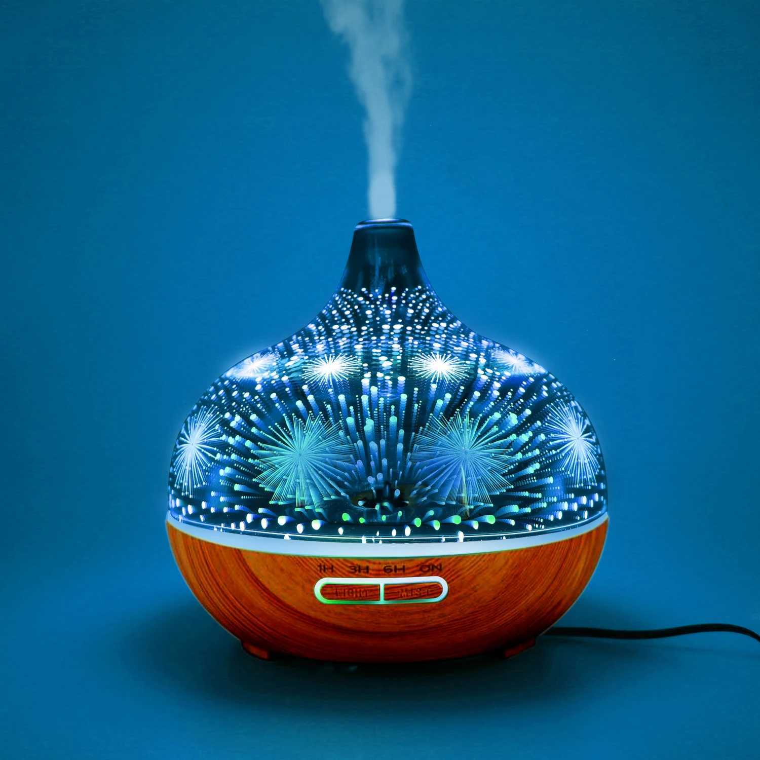 Humidificateurs Humidificateur 400ml ultrasons 3D feux d'artifice aromathérapie huile essentielle diffuseur d'air diffuseur en verre avec télécommande pour voiture maison YQ240122