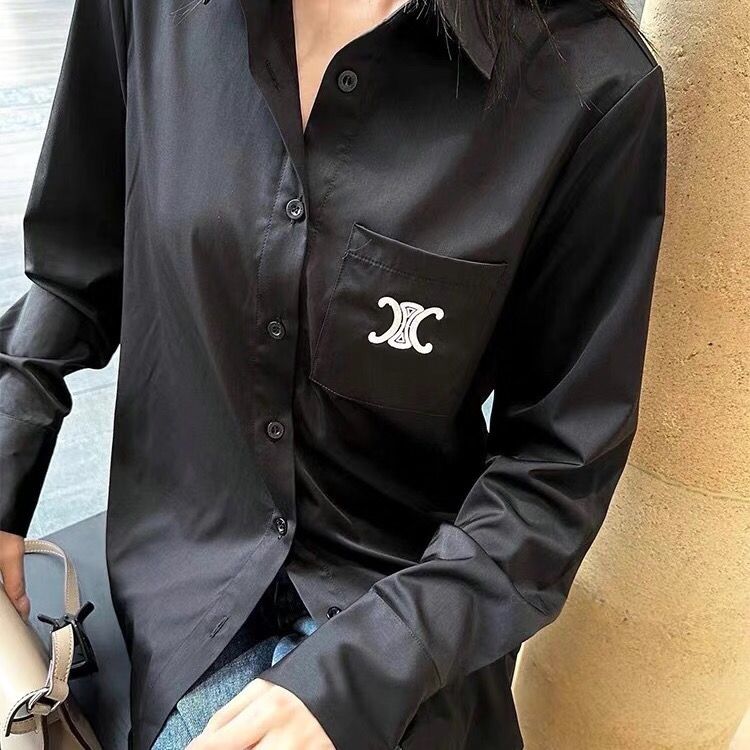 Women's spring new turn down collar satin fabric loose British style casual embroidery blouse shirts SMLXLXXL