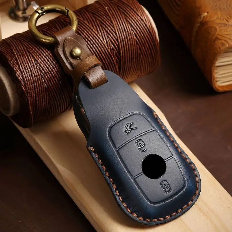 Luxury Leather Car Key Case Cover FOB Pouch för Mercedes Benz C260L S320L E200L E300 C260 C200L Tillbehör Keychain Holder