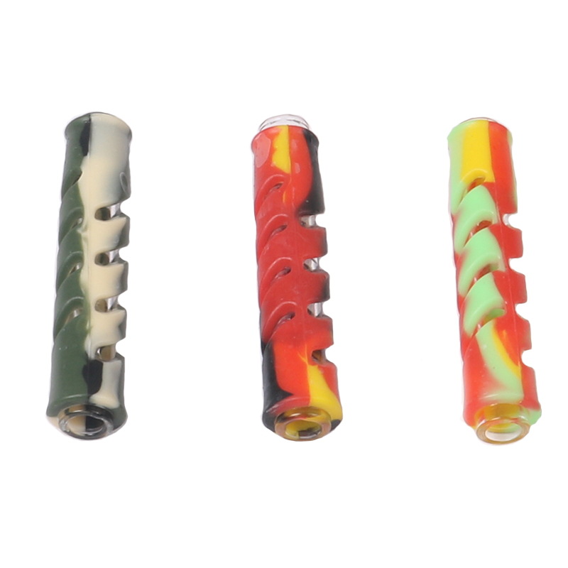 90mm Camouflage Silicone Smoking Pipe Glass Bongs Cigarette Hand Pipes Straight Tube Portable Mini Tobacco Pipe Cigarettes Holder New