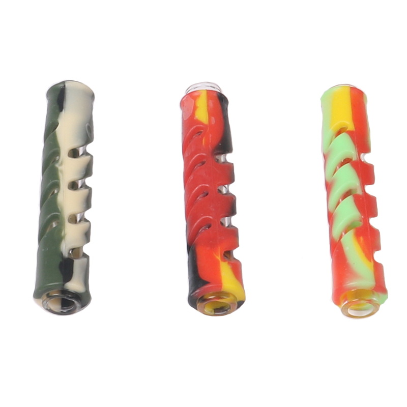 90mm Camouflage Silikon Pfeife Glas Bongs Zigarette Handpfeifen Gerade Rohr Tragbare Mini Tabakpfeife Zigarettenhalter Neu