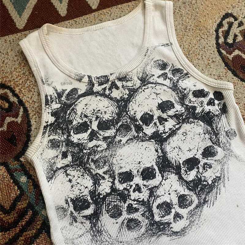 Kvinnors blusar skjortor y2k Kläder Kvinnors sommar 2000-tal Kawaii Harajuku Fairy Grunge Jacket Gothic Fashion Gothic Skull Print Tank Top E-Girl Emo YQ240120