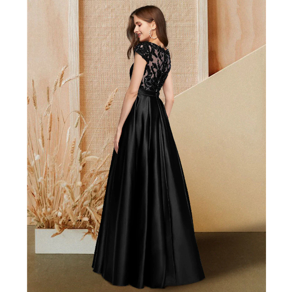 Black Prom Dress Scoop Sleeves Tulle Ruffle Evening Dress Length Saudi Arabia Gowns Plus Size YD