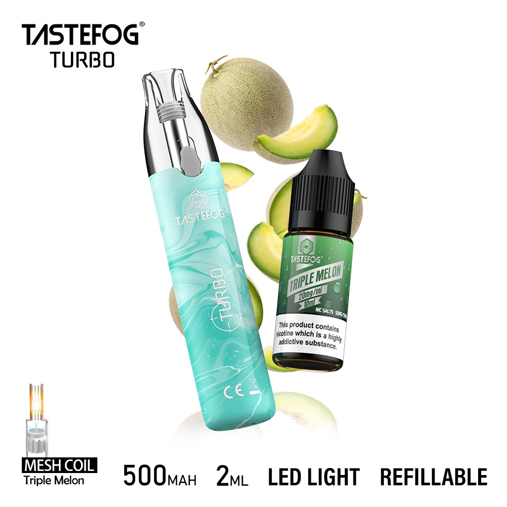 Original Tastefog Turbo Vape Pen Shisha Vaporizer 2ml Refillable Pod with a Bottle of 10 Ml E-liquid 12Flavors Fast Delivery