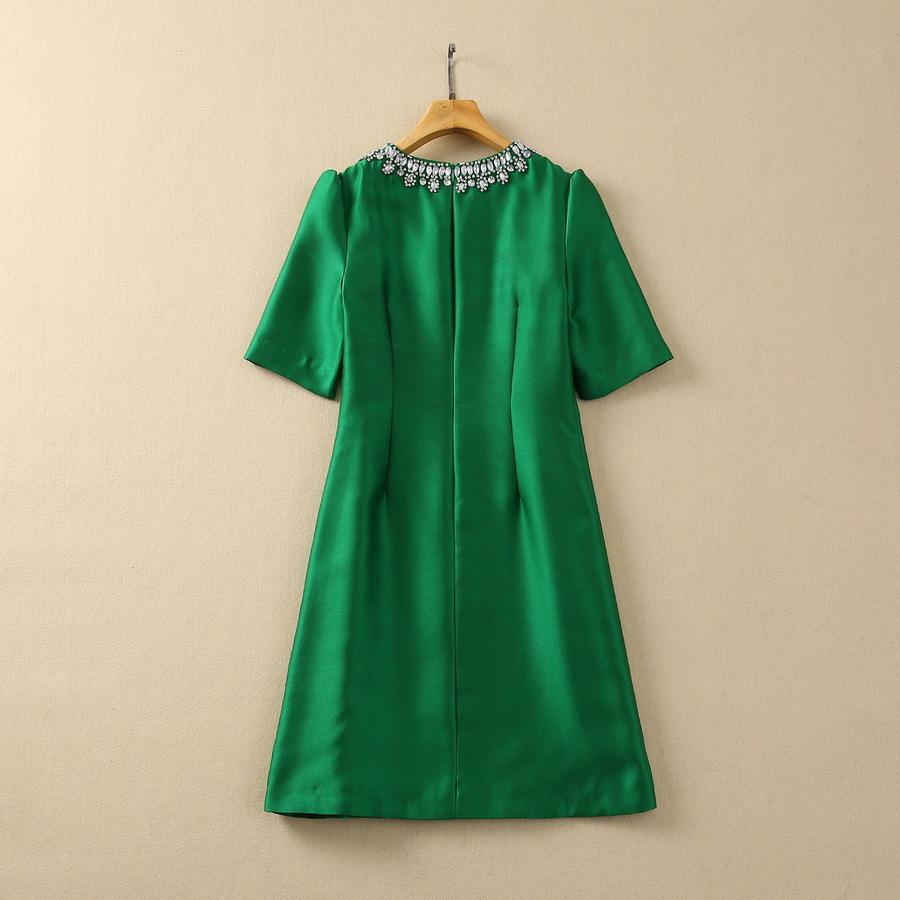 10068 XXL 2024 Runway Dress SPring Summer Dress Beads Crew Neck Green Black Brand Same Style Womens Dress Fashion High Quality SH