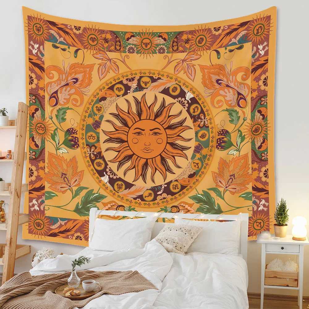Tapestries Beautiful Bohemian Interior Decoration Tapestry Psychedelic Sun And Moon Hippie Datura Flower Home Hanging On The Wall Tapestry