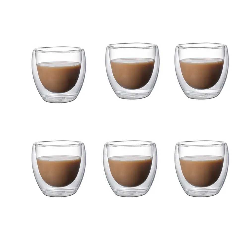 Bicchieri da caffè in vetro trasparente a doppia parete, confezione da 6 misure, 5 misure, set di tazze isolate bar, tè, latte, succhi, acqua, espresso, bicchierino