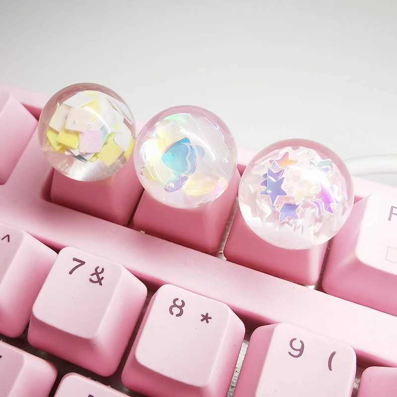 Tangentbord Crystal Ball Mechanical Keyboard KeyCaps Personlighet Transparent Square Handgjorda Custom Pink Cherry MX Söta DIY -tangentbordslocken YQ240123