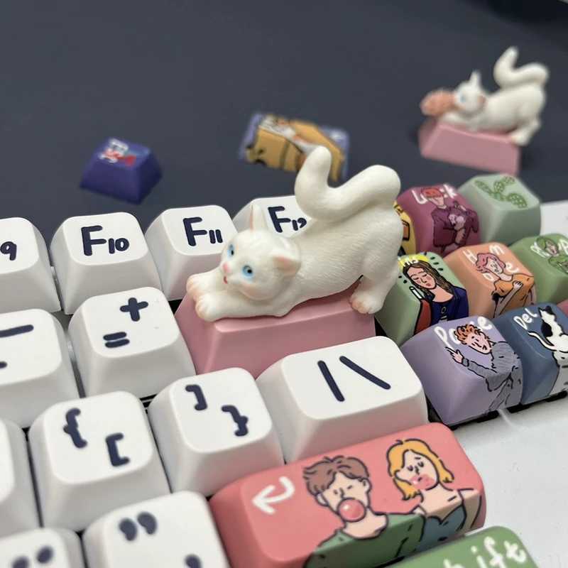 Keyboards Creative DIY Flower Cat Keycap Backspace2.25u Backspace Key Cute Pink Girl Cross Axis Personalized Cat Keycap YQ240123