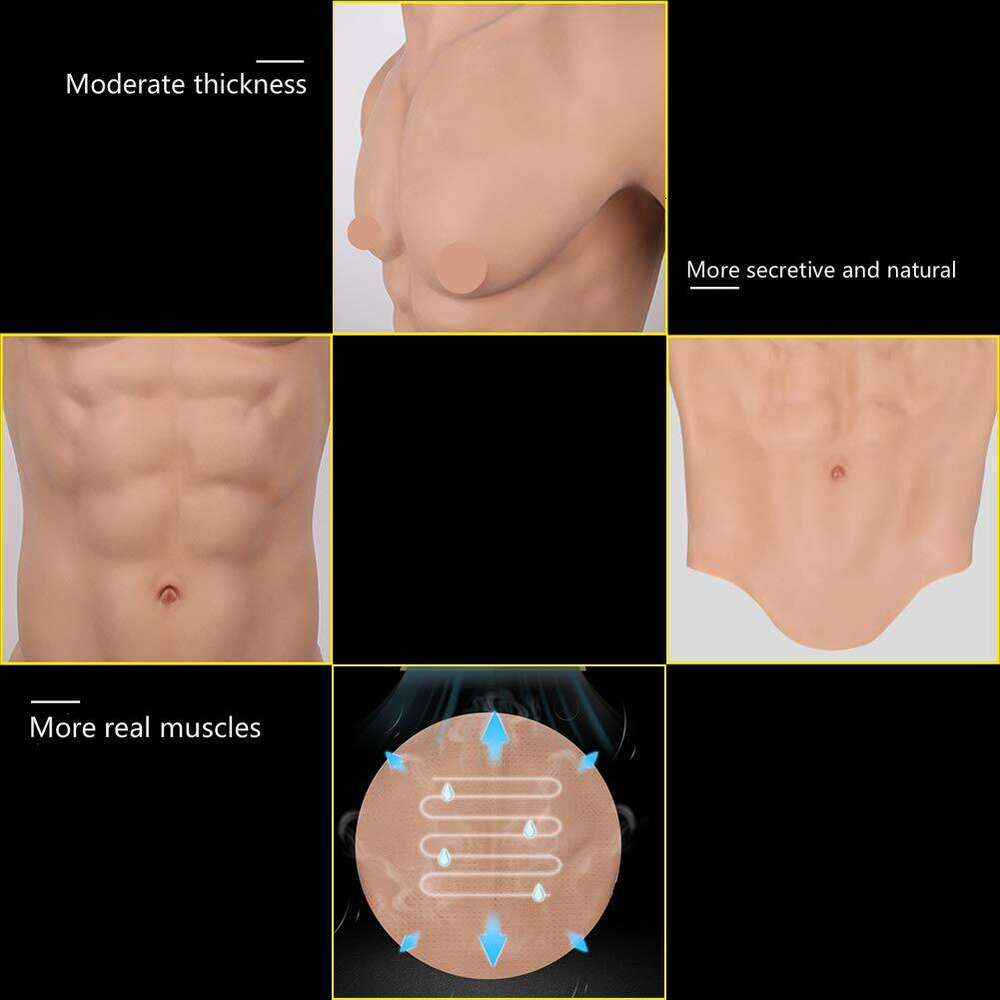 Acessórios de fantasia realista falso músculo silicone masculino peito metade do corpo terno com textura de pele realista, para cosplay carnaval traje adereços