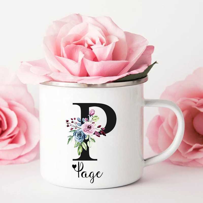 Tumblers Personalized Mug Floral Initial Name Cup Custom NameTea Coffee Hot Chocolate Mug Bride Bridesmaid Mothers Day Gift for Her