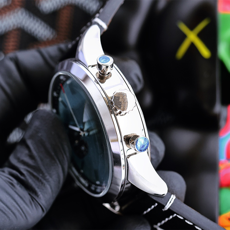 Часы Мужские часы 43 мм Многофункциональный кварцевый механизм Часы высокого качества Relojes Бизнес Наручные часы Кожаный ремешок Водонепроницаемые наручные часы Montre De Luxe