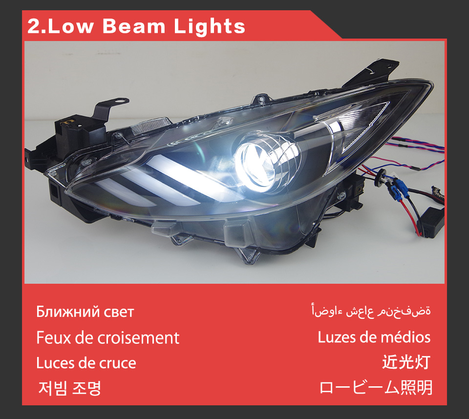 LED Dayme Running Turn Signal Head Light för Mazda 3 Axela Car Headlight 2014-2016 Dual Beam Projector Lens