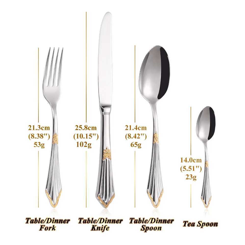 Camp Kitchen 4/8/12/16/Gold Plated Luxury Silverware Flatware Dishwasher Safe 18/10 Stainless Steel Cutlery Set For Home Wedding YQ240123