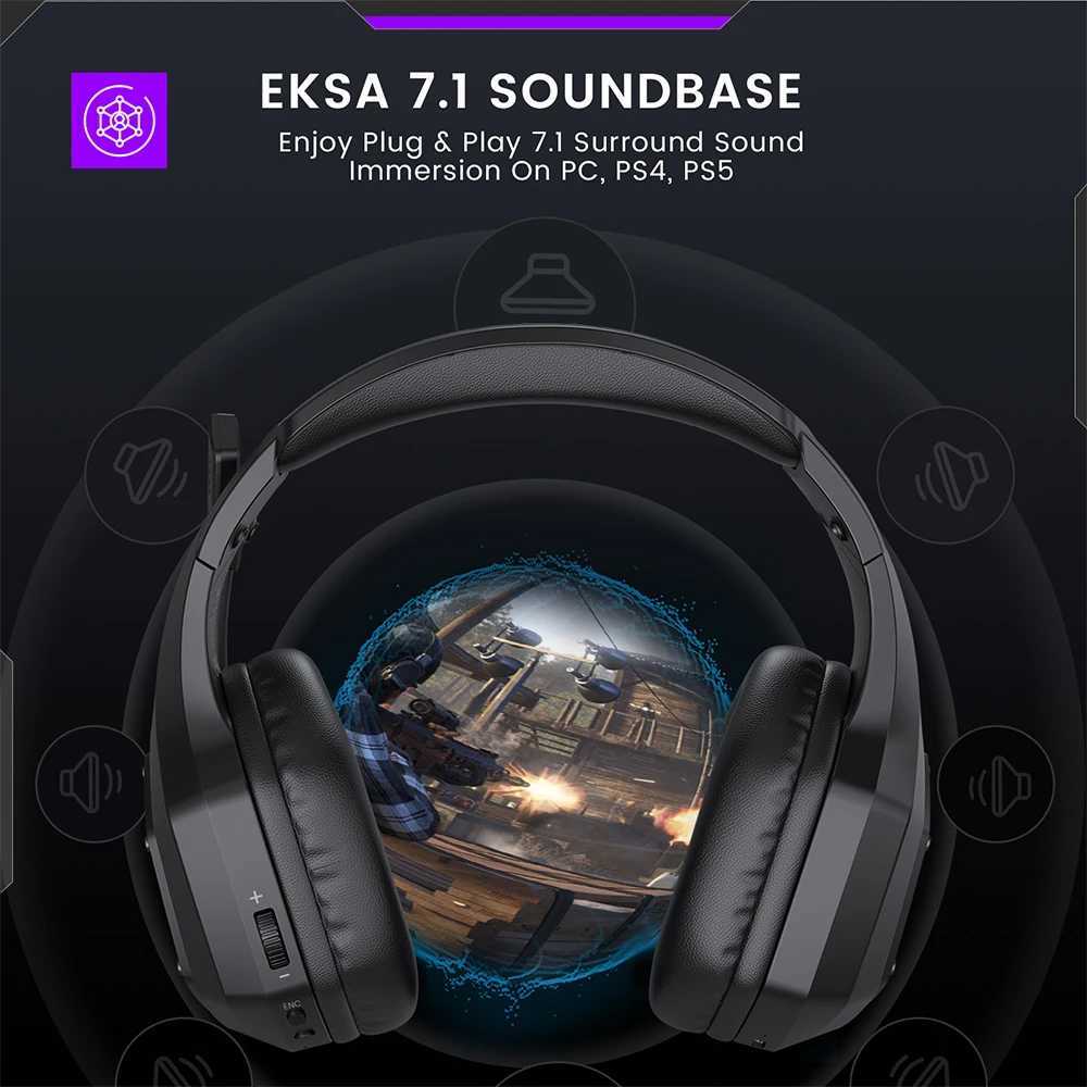 Headset EKSA 2.4 GHz trådlösa hörlurar E1000 WT 7.1 Surround Wired Gaming Headset Gamer med ENC Mic Low Latency för PC/PS4/PS5/Xbox J240123