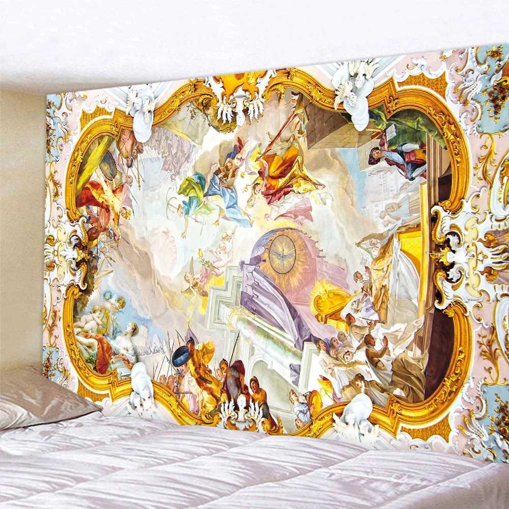 Tapissries Christian Church Mural Bookhelf Tapestry Home Decoration Angel Bohemian Decoration Psychedelic Scene Yoga Mat Sofa Filt