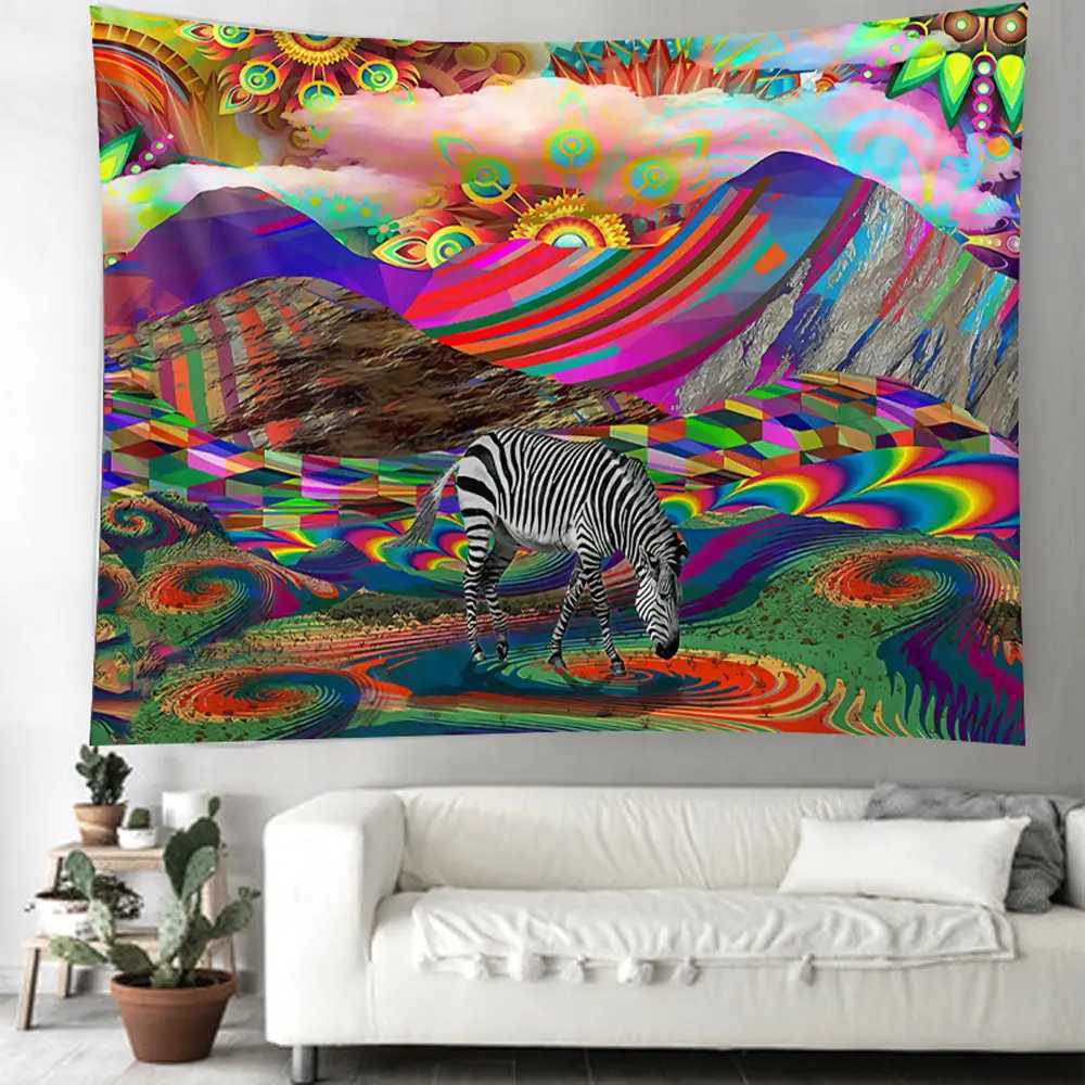 Tapisserier psykedeliska abstrakt arabesque svamp vägg hängande tapestry art deco filt gardin hängande hemma sovrum vardagsrum dekor