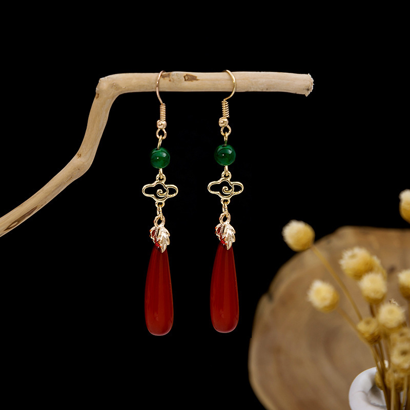 Boucles d'oreilles de créateurs de style chinois pour femmes, boucles d'oreilles plaquées imitation jade, fête de mariage, cadeau d'anniversaire, bijoux à la mode, boucle d'oreille en or