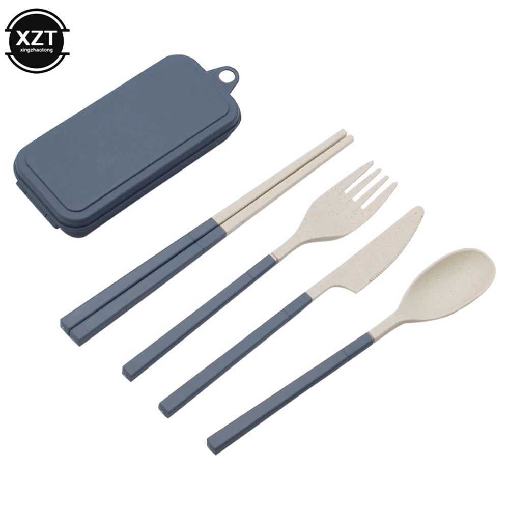 Camp Kitchen Wheat Straw Portable Spoon Fork Knife Chopsticks Cutsly Set med lådfällbar avtagbar för utomhusresepicknick Tabeller YQ240123