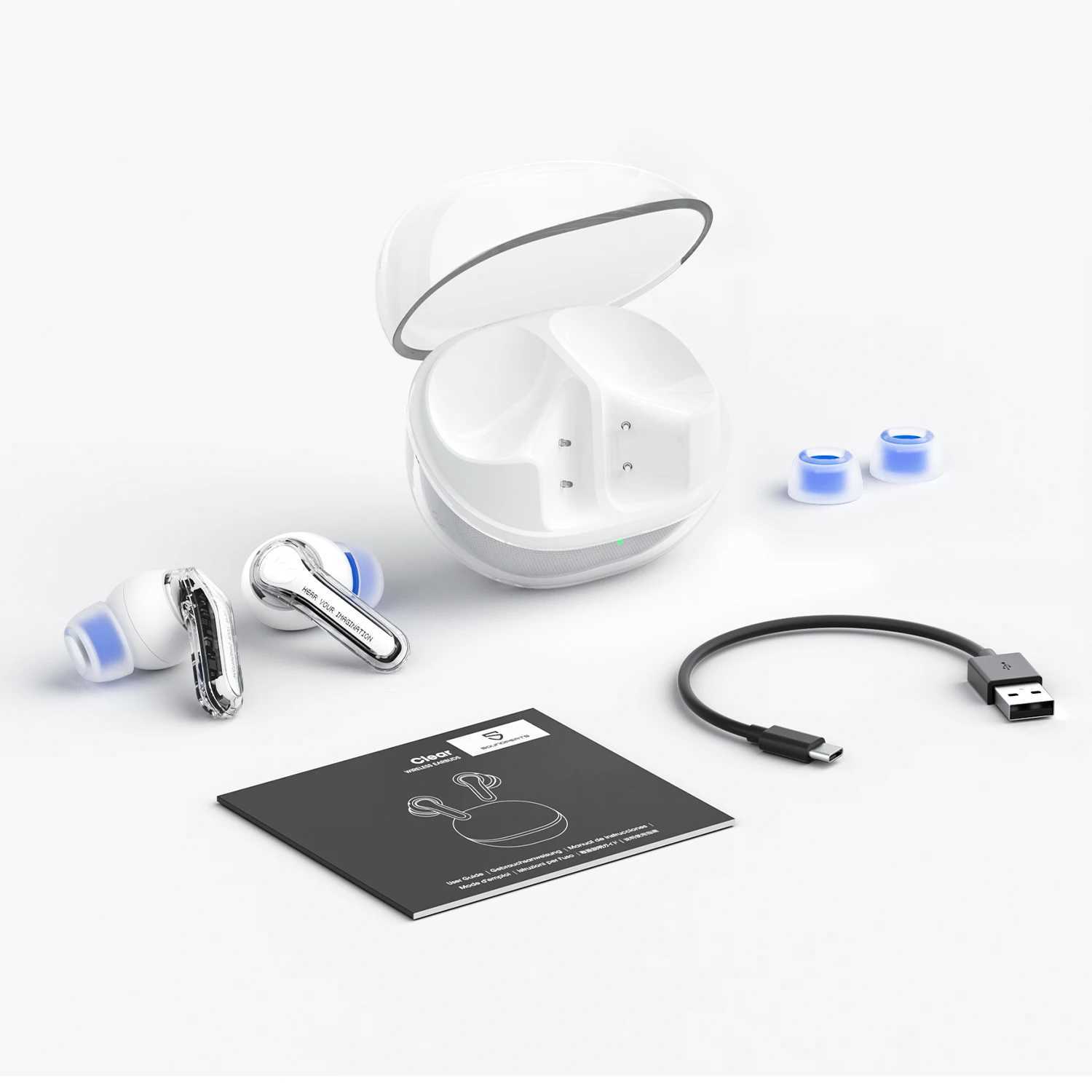 Mobiltelefonörlurar Soundpeats Clear Transparent Series Bluetooth 5.3 True Wireless Earuds with Dual ENC MIC Gaming Mode App Support 40H J240123