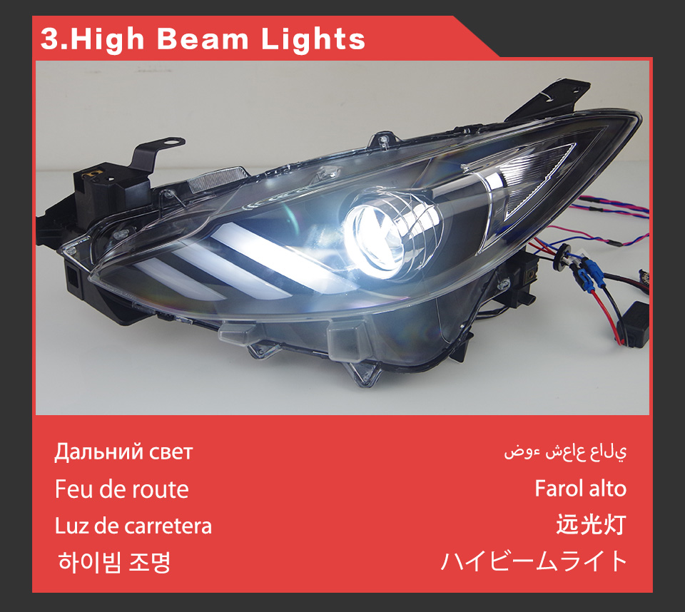 Clignotant de jour LED pour Mazda 3 Axela, phare de voiture 2014 – 2016, lentille de projecteur à double faisceau