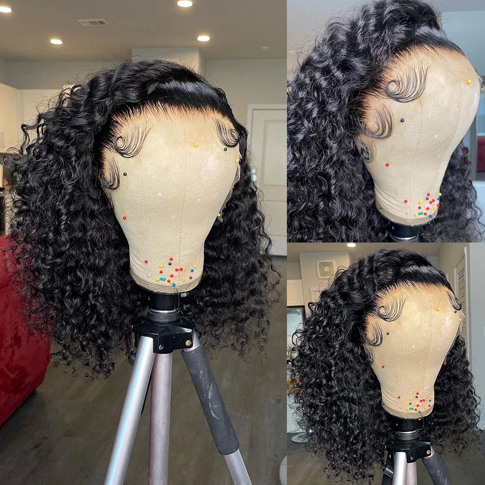 Perruque Bob Lace Frontal Wig brésilienne naturelle bouclée, cheveux courts et ondulés, sans colle, avec Closure 5x5, pour femmes