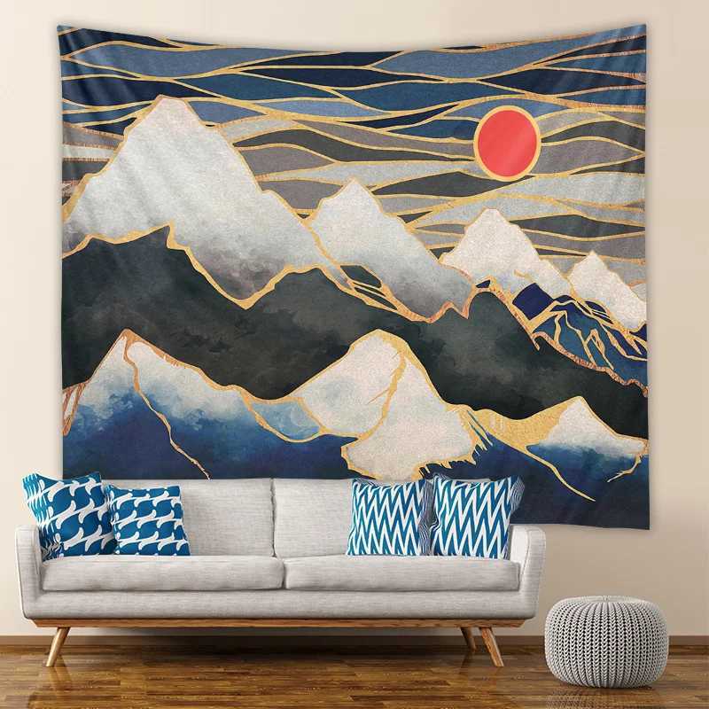 Tapisseries Abstrait Montagne Géométrique Impression Polyester Tapisserie Ins Soleil Forêt Paysage Tenture Murale Tapisserie 75x58 cm Tapis Mural DécorL240123