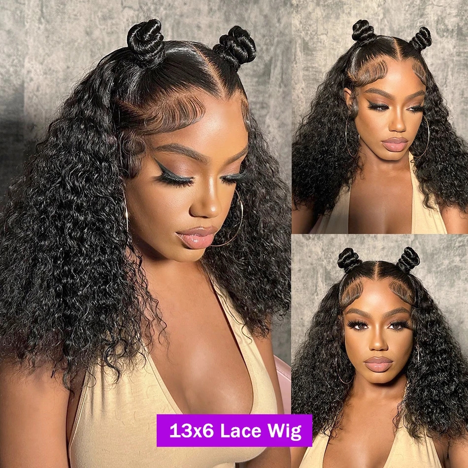 Perruque Bob Lace Frontal Wig brésilienne naturelle bouclée, cheveux courts et ondulés, sans colle, avec Closure 5x5, pour femmes