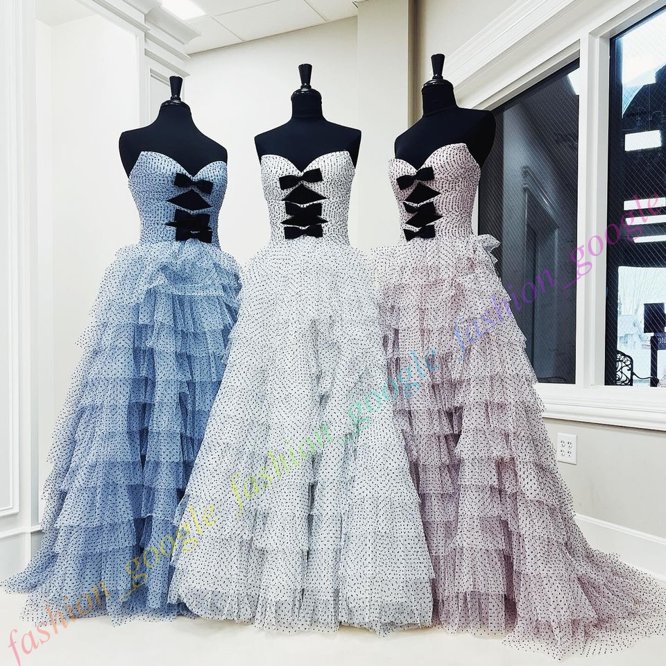 Robe de bal en tulle à pois 2k24, trous de serrure, nœuds, fente à volants, concours d'hiver, soirée formelle, soirée, gala, Golden Globe Award, robe de célébrité, bleu fuchsia, ivoire, noir