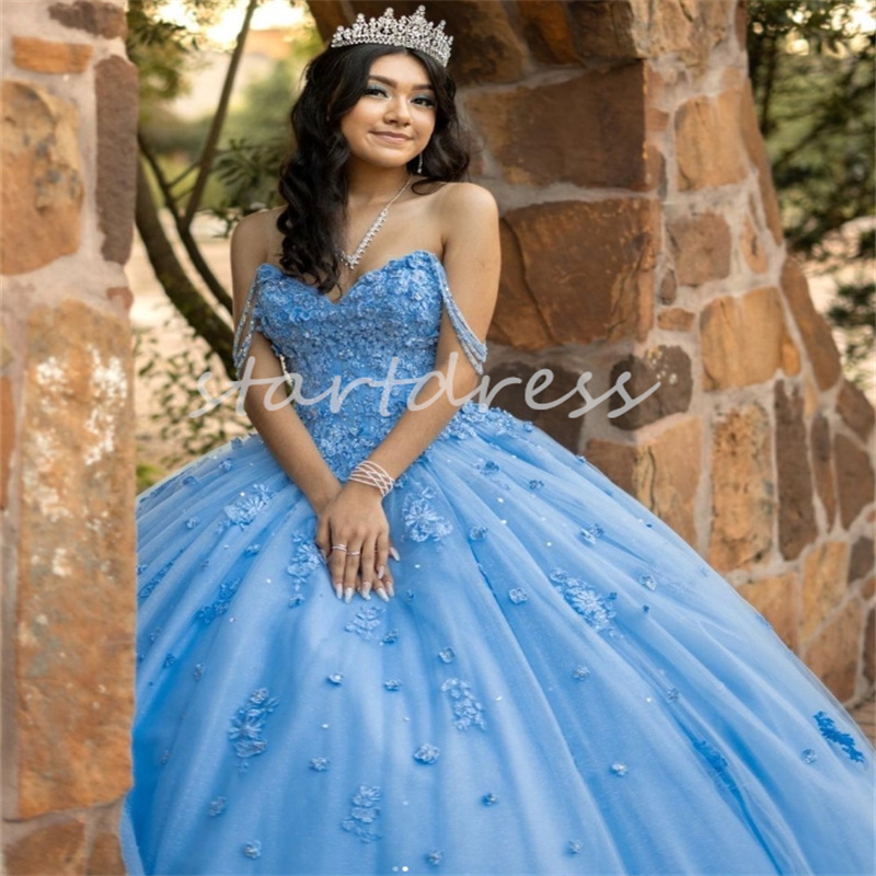 Princess Blue Quinceanera Dresses With Appliques Lace Ball Gown Classy Vestidos De 15 Quinceanera Xv Anos Corset Birthday Party Sweet 16 Prom Dresses Savistidos